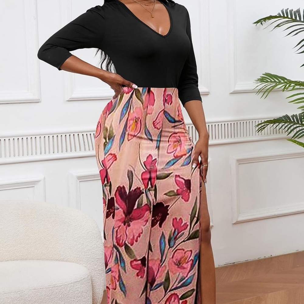 Floral Black and Pink Maxi Dress